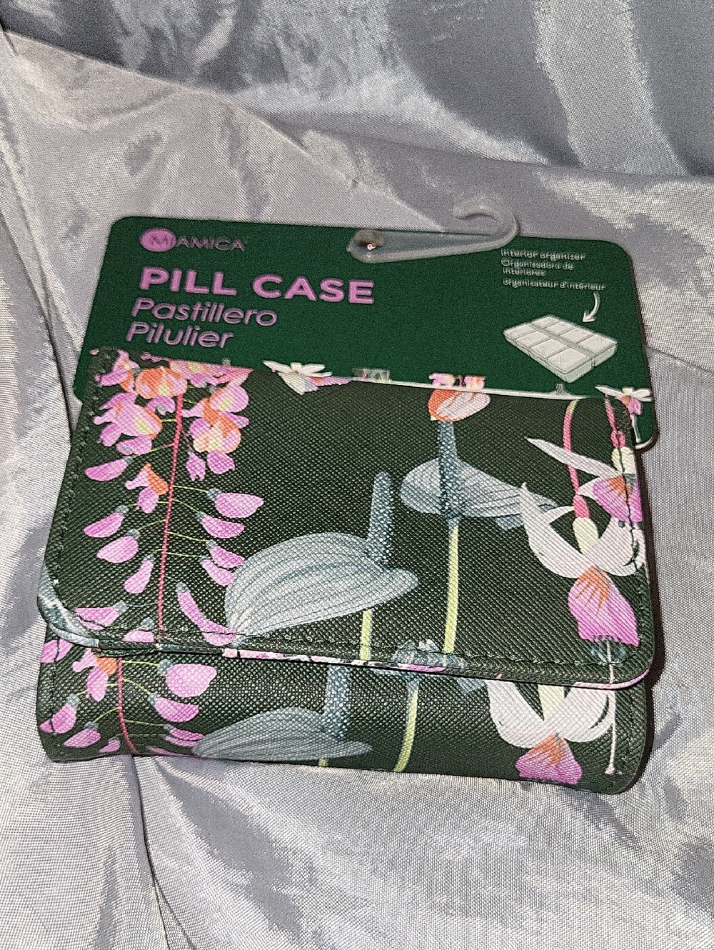 AMICA Green Floral Pill Case - Compact Daily Organizer,Credit card Holder Li M